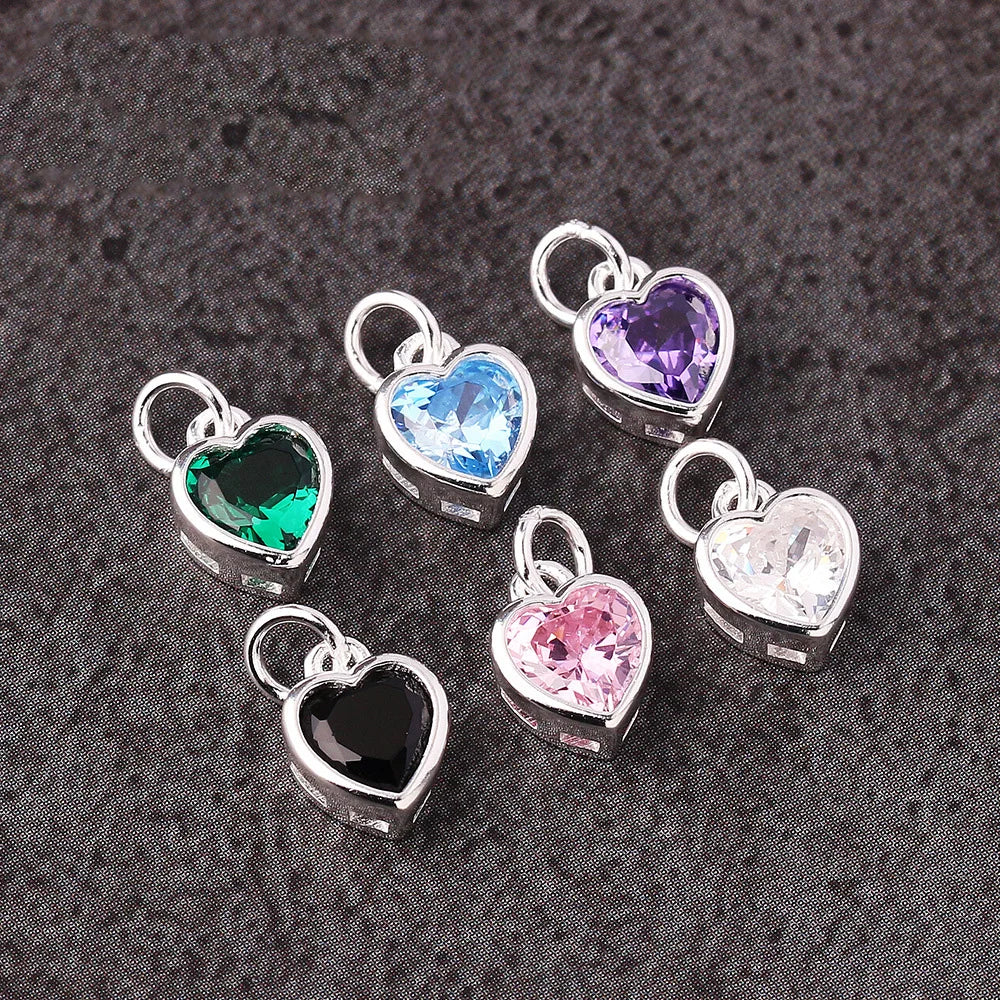 Tiny Heart Shaped CZ Charm 925 Sterling Silver 6 mm Cubic Zircon Shiny Heart Pendant for Girls