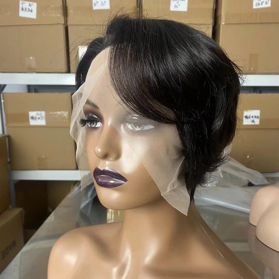 Natural Color T Lace Pixie Cut Raw Human Hair Wigs Virgin Human Hair Cuticle Aligned Hair Short Pixie T Lace Wig for Women