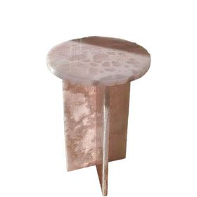 Modern Luxury Round Coffee Table for Living Room Pink Onyx Stone Center Side Table Polished Natural Marble Slab Big Slab Form