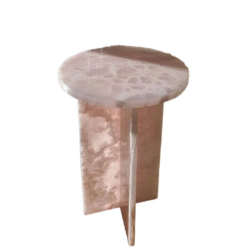 Modern Luxury Round Coffee Table for Living Room Pink Onyx Stone Center Side Table Polished Natural Marble Slab Big Slab Form