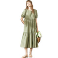MANNI Plus Size Ruched Short Sleeve Cascading Ruffle Linen Casual Women Dress Summer 2021