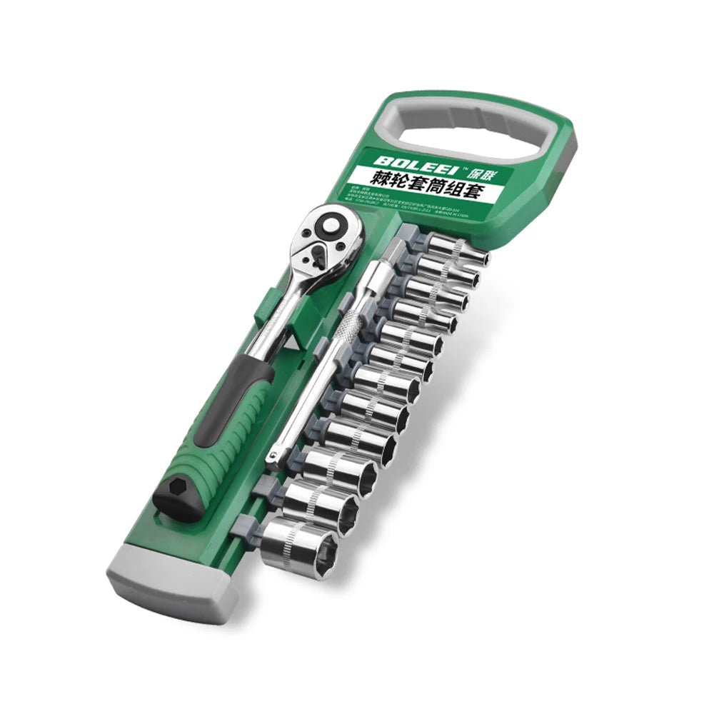 15PCS 24T 1/4\" Short Sleeve Ratchet Wrench Socket Set Cr-V Hardware Tools Combination Kits for Screw Disassembly Bicycles OEM