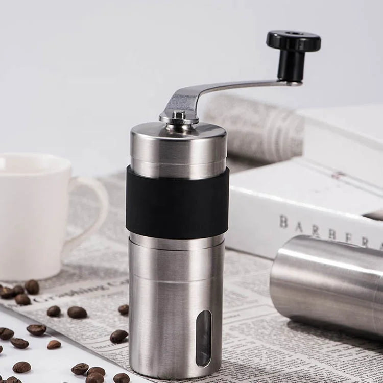Silver Stainless Steel Manual Coffee Grinder Custom Logo Home Use Manual Bean Mill with Box Packaging
