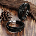 Classics Magnetic Buckle Stainless Steel Bracelets Simple Multilayer Genuine Leather Bracelet for Men High-quality Gift
