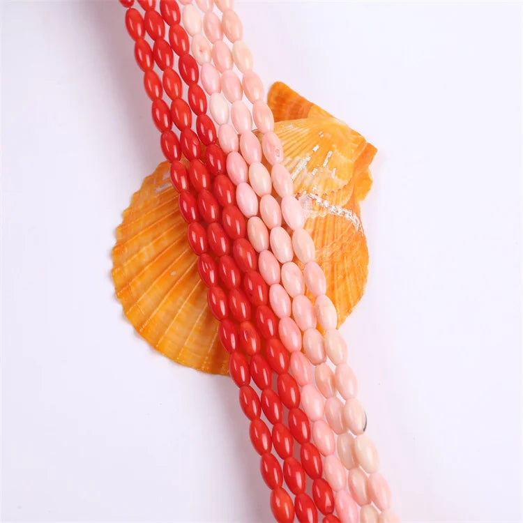 Red Rice Shape Coral Faceted Bead Jewelry Strands