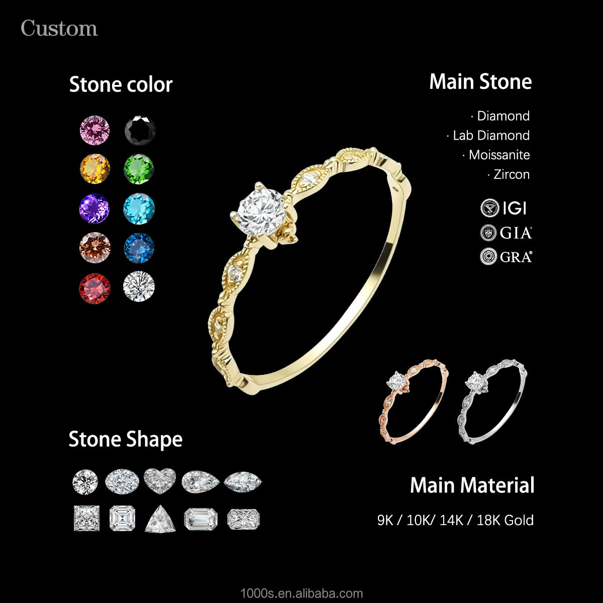 Wholesale 9k Real Gold with Zircon Rings Trendy Wedding Party and Anniversary Jewelry Cheap Price