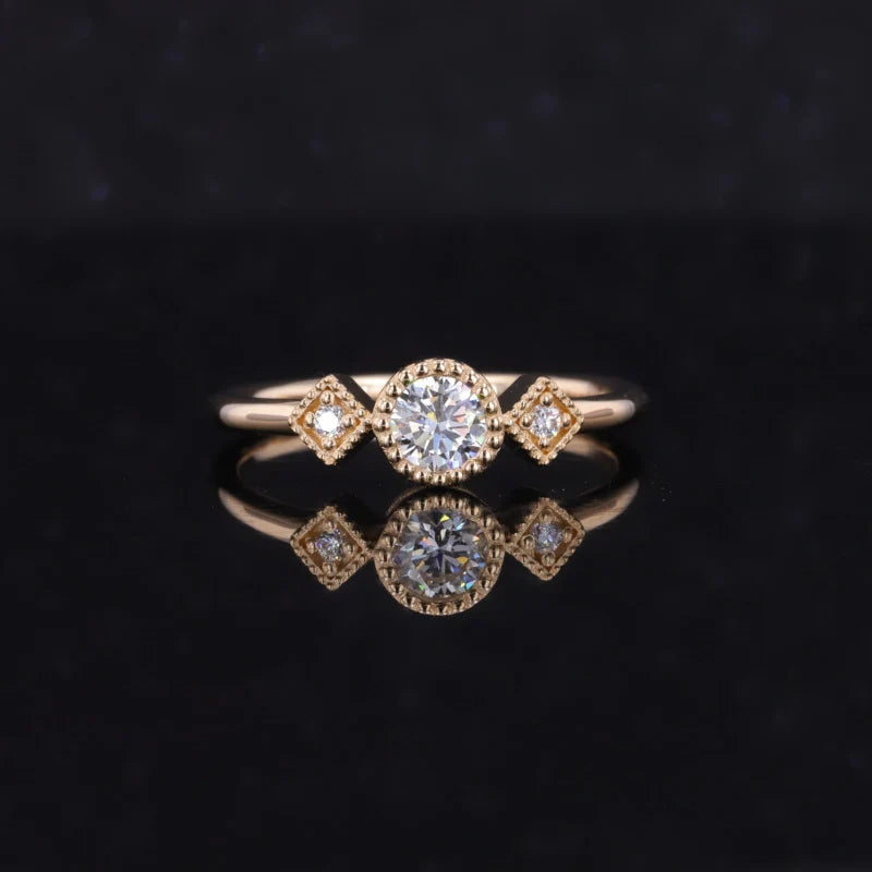 Milgrain 14K Gold Wedding Ring Lab Created Diamond Engagement Jewelry for Parties and Anniversaries