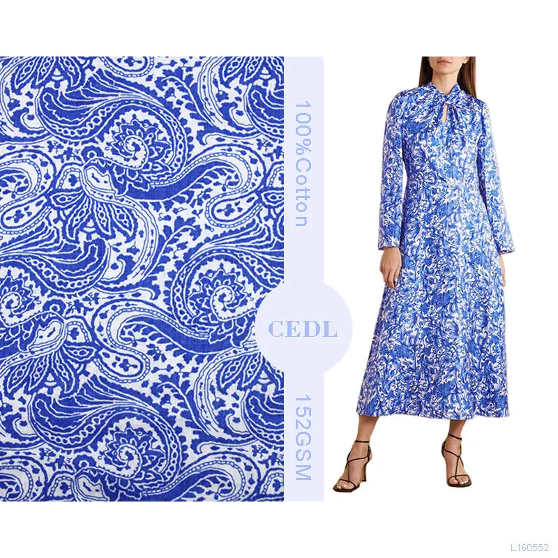 Fashion 100% Linen Printed Fabric European Flax Fabric for Skirt Dress Printed Cotton Fabric