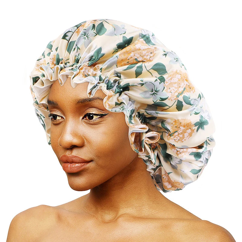 Accept Logo Double Layer African Print Pattern Sleep Cap Wave Selvedge Two Wear Satin Silky Print Women Ankara Bonnets