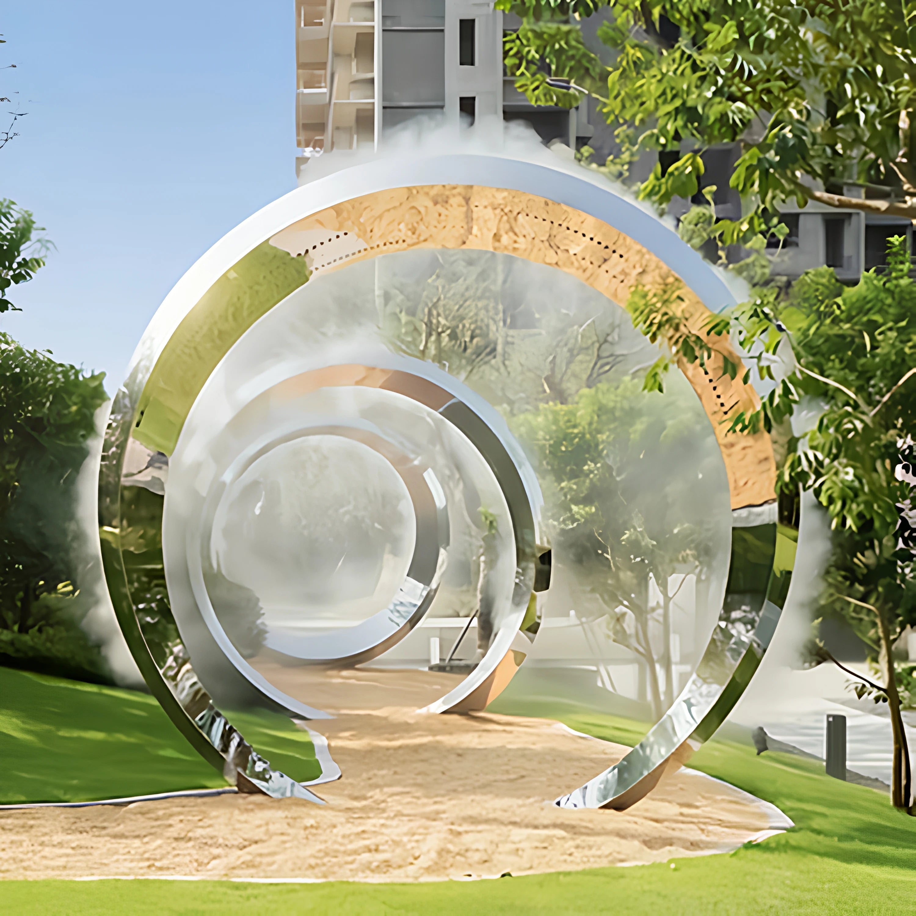 Outdoor Water Scenic Decoration Stainless Steel Circle Water Fog Gate Sculpture Water Fountain