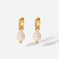 Elegant Zirconia Pave Huggie Fresh Water 18K Gold Plated Earring Water Pearl  Hoop Fashion Jewelry for Women GIft