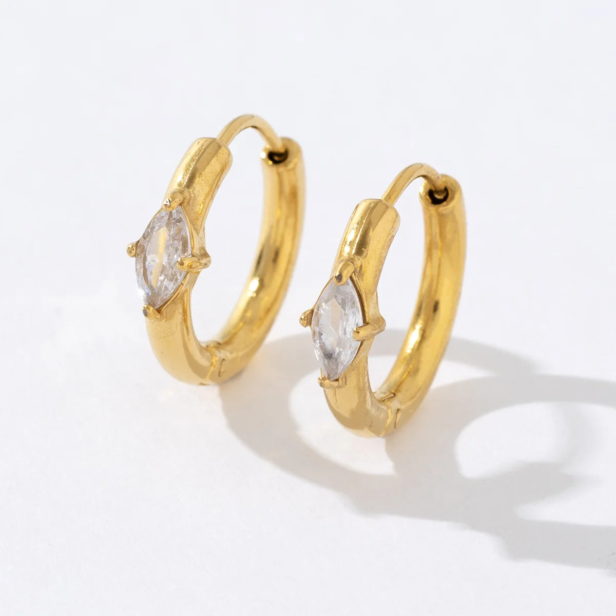 Vintage 316 Stainless Steel Waterproof High Polish Zircon Jewelry Accessory 18K Gold Plated Geometric Huggie Hoop Earrings