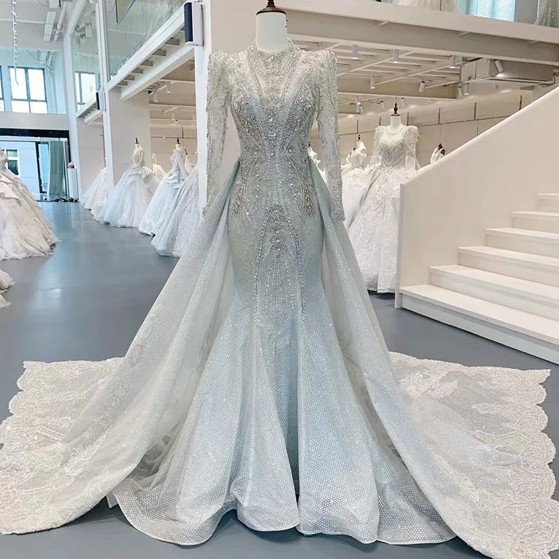 Jancember AHTL022 Princess Slip Blue Muslim Mermaid Wedding Dresses for Girls