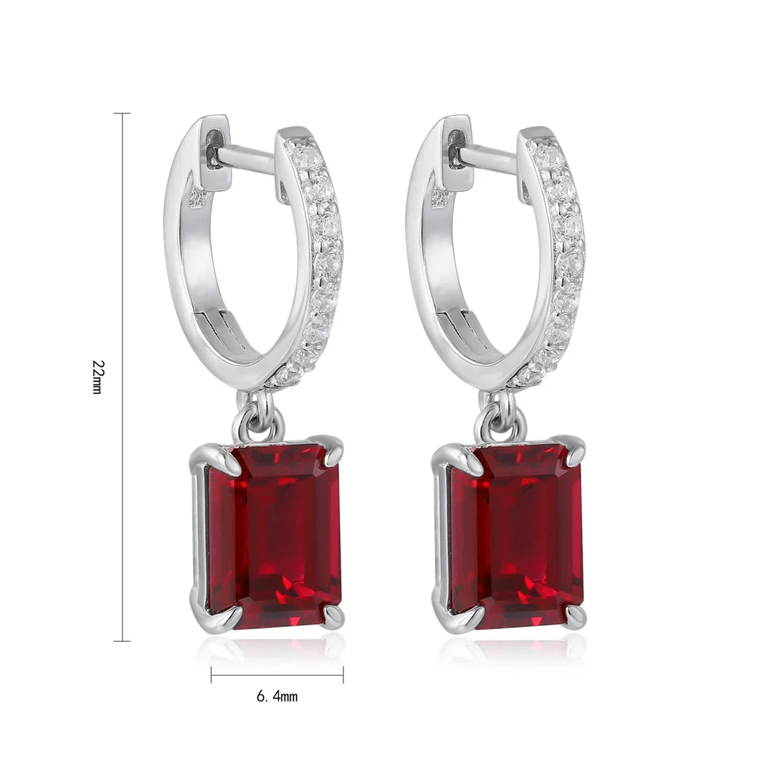 Hot Manufacturers Jewelry S925 Silver Lab Grown Ruby Hoop Earrings Fashion Trendy Ins Style Women Wedding Gift