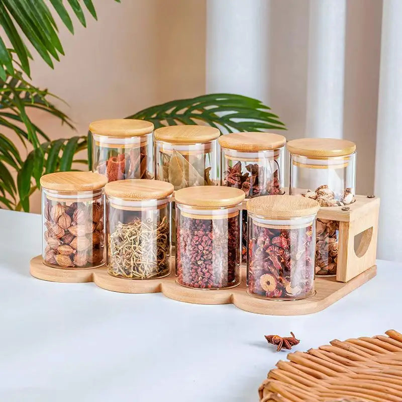 YOLOWE HOME 240Glass Jars Bamboo Lids Multifunctional Food Storage Containers Kitchen Including Silicone Pads Customizable Logo