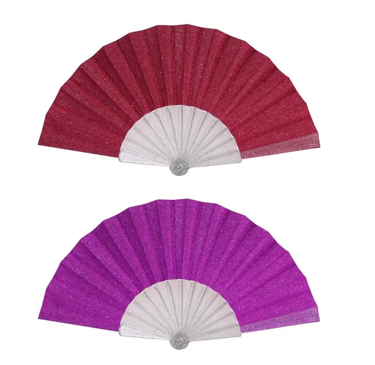 BSBH Low MOQ High Quality Custom Plastic Satin Glitter Hand Held Fan for Rave Party Holidays Wedding Small Folding Dance Fans