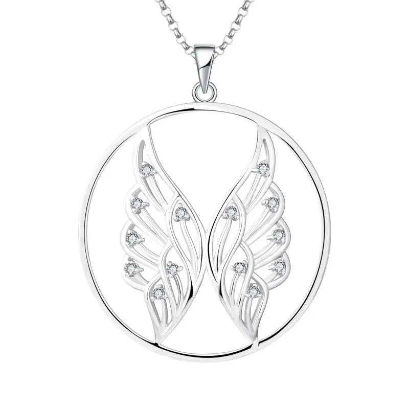 925 Sterling Silver Love Guardian Angel Wing Round Pendants for Necklace Jewelry Zirconia Pendant Charms for Girls Women