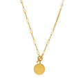 Trendy Gold Plated Stainless Steel Round Pendant Necklace with OT Button Pearl Letter and Strand Chain for Parties Weddings