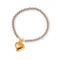 J&D Waterproof 18k Gold Plated Stainless Steel Round Bead Jewelry Gift T Bar Chunky Heart Love Necklace