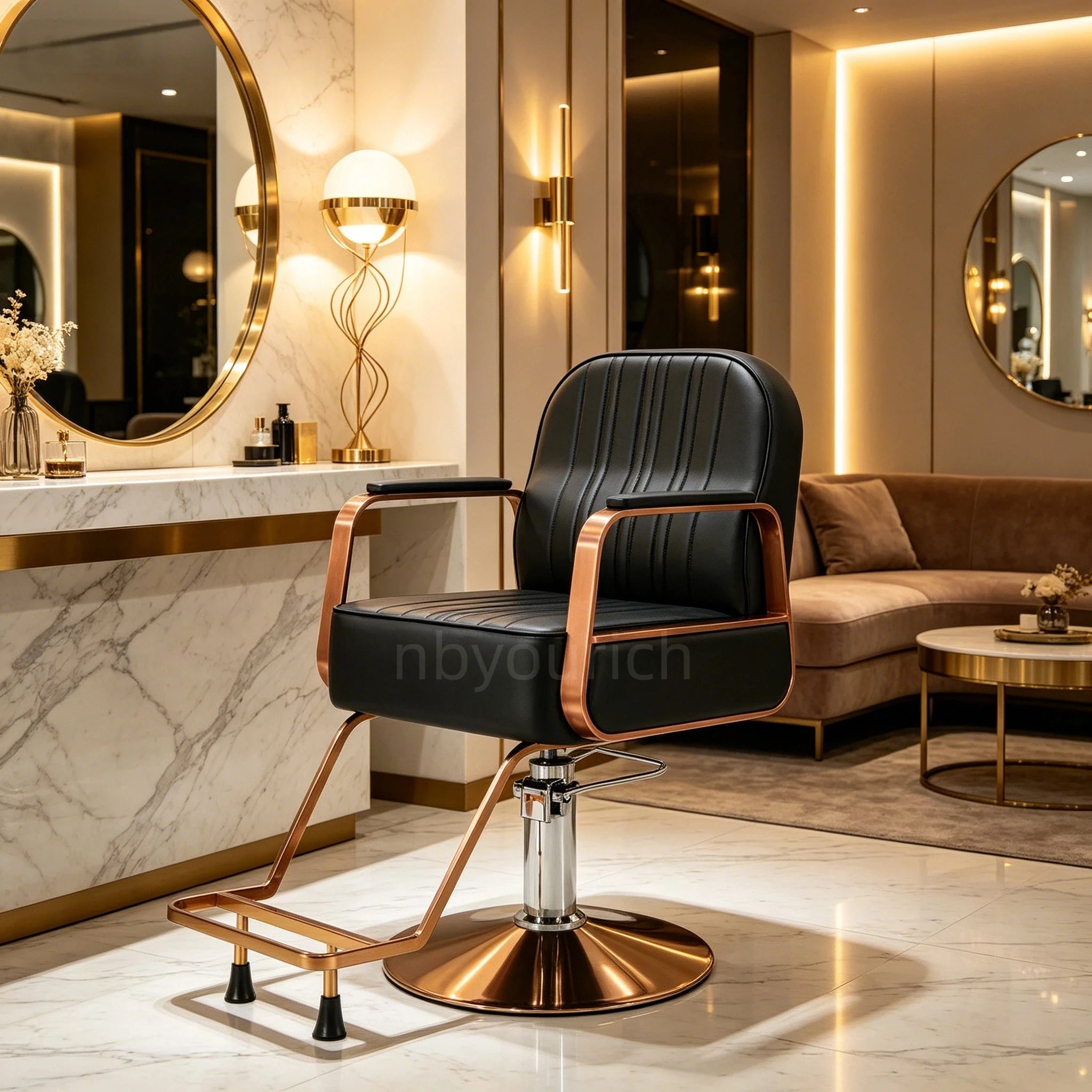 Rose Gold Barber Shop Waiting Chairs Stainless Steel Barber Chairs Vintage Beauty Salon Furniture Beauty Chairs