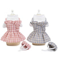 Wholesale Cute Summer Dog Mini Plaid Cotton Dress with Cap