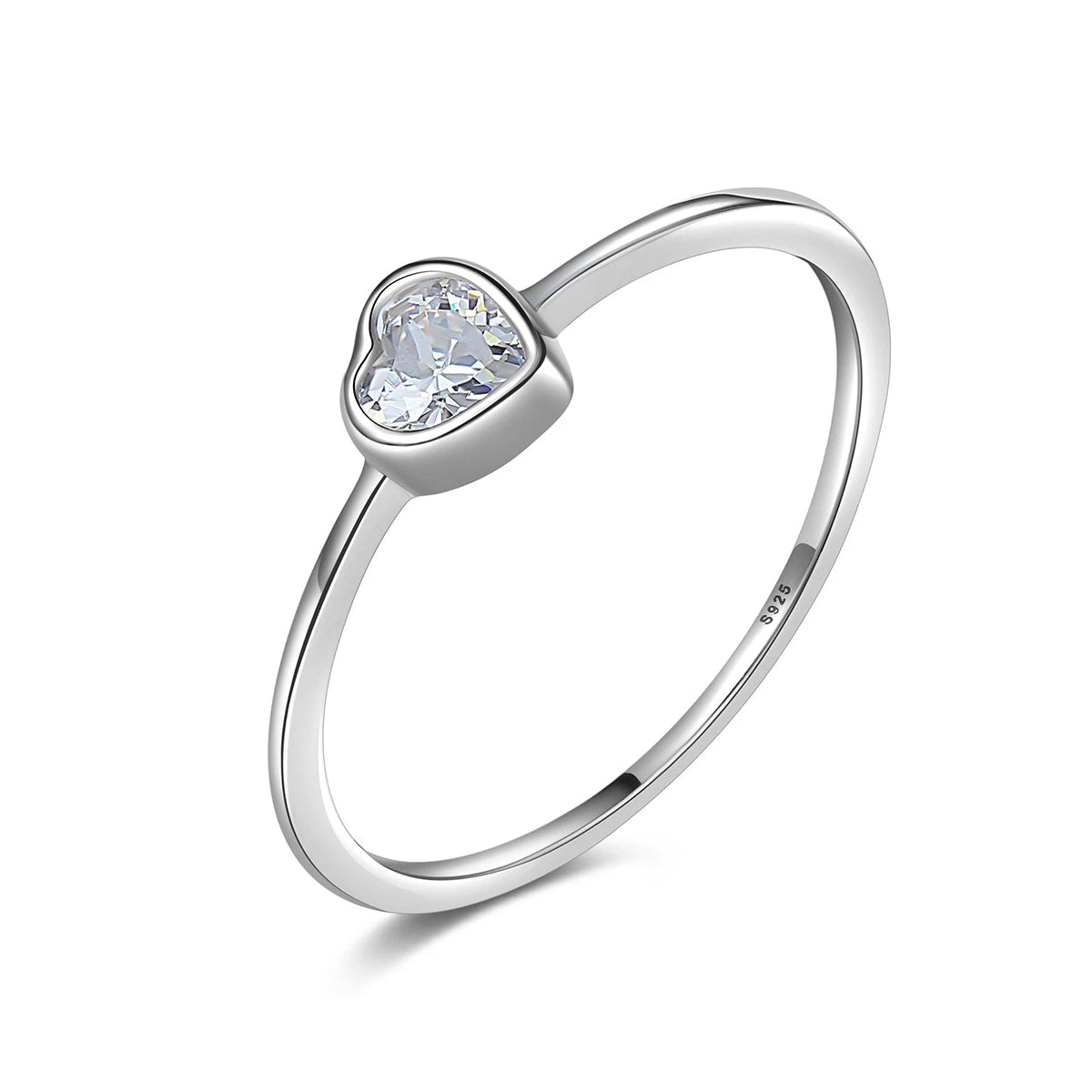 Daidan Rings Women Silber 925 Rhodium Silver Heart Bezel Zirconia Heart Shaped Ring