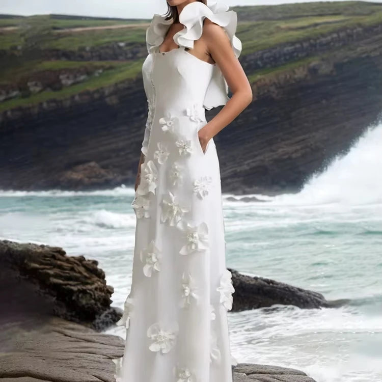 TWOTWINSTYLE Vintage High Waist Dress for Women Slimming Patchwork Appliques Strapless Sleeveless Breathable Woven Style