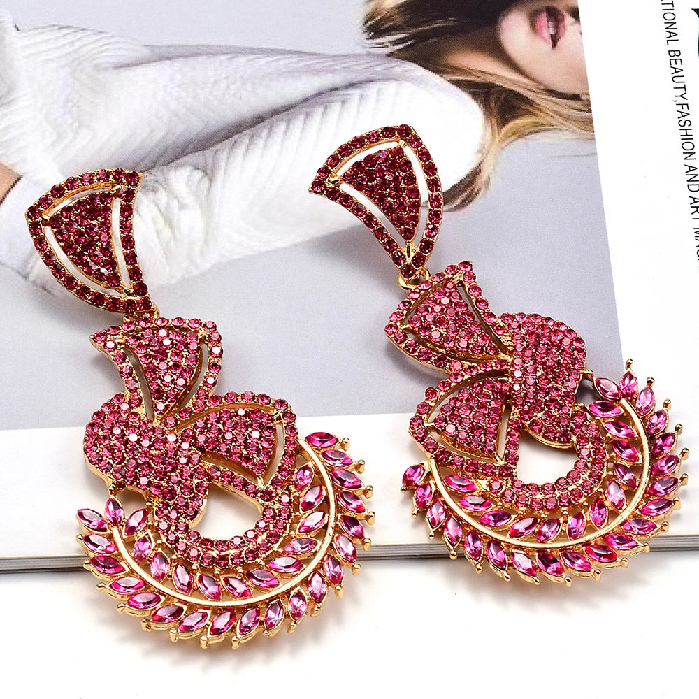 Kaimei Fashion Jewelry Luxury Exaggerated Crystal Earrings Shiny Rhinestone Drop Earrings Women Statement Gold Earrings Jewelry