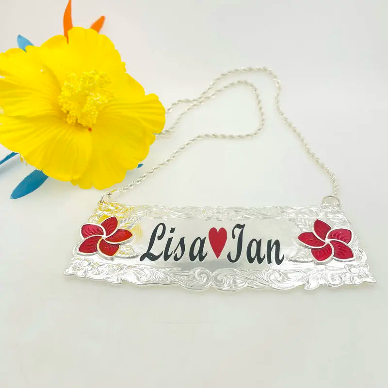 JX234 Large Flower Customize Name Plate Necklace Hawaiian Samoan Personalized Anniversary Birthday Jewelry Gift Chain Wholesale