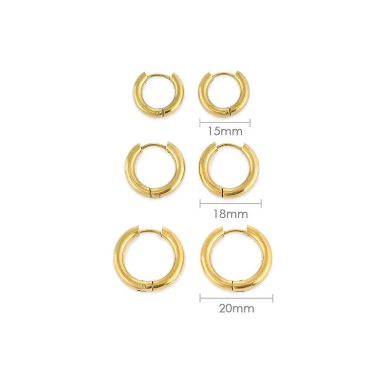 SP 15/18/20mm Stainless Steel Gold Plated Huggie Chunky Hoop Earring for Woman