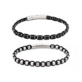 Fashion 4x4MM Cylinder Stainless Steel Beaded Bracelet Cord Woven Stainelss Steel Clasp Daily Wear Jewelry for Gift