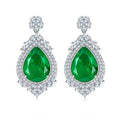 Hot Sale Light Luxury Style Pear Shape Green Glass S925 Silver Rhodium Plated Earrings