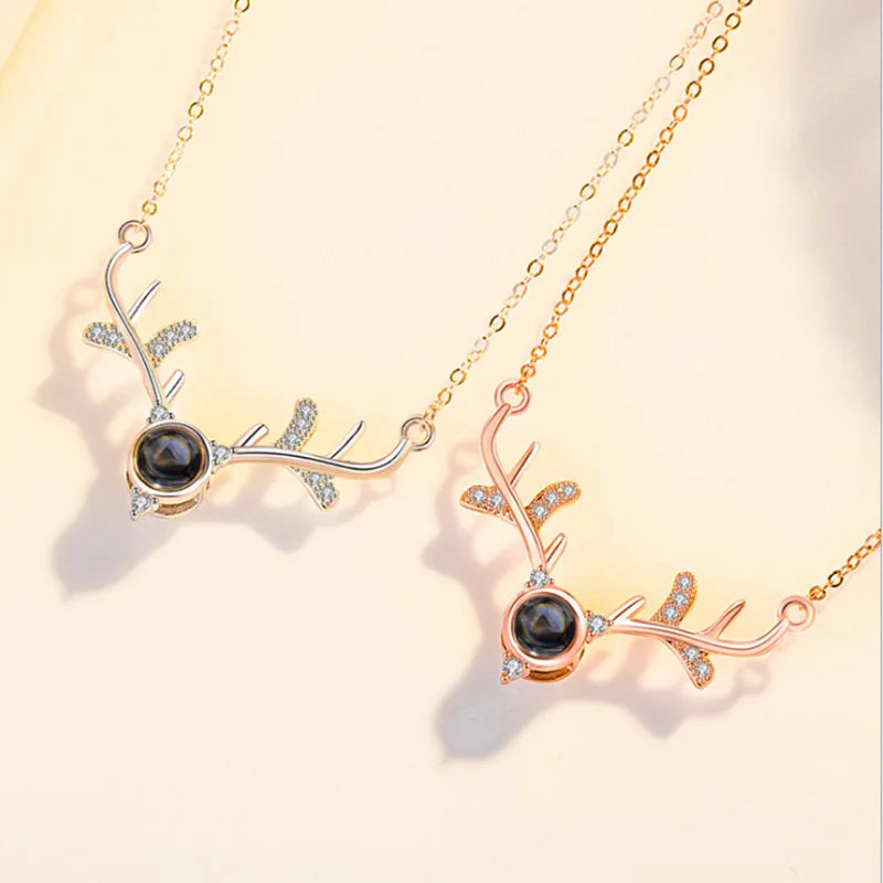 New Design 100 Language I Love You Couple Necklace Cubic Zircon Deer Shape Pendant Necklace for Valentine's Day Gift