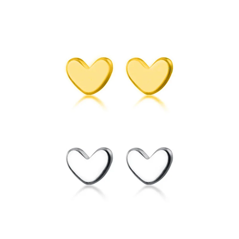 Trendy 100% 925 Sterling Silver Mini Love Heart Stud Earrings Gold Plated for Women & Teens Student Jewelry Gift