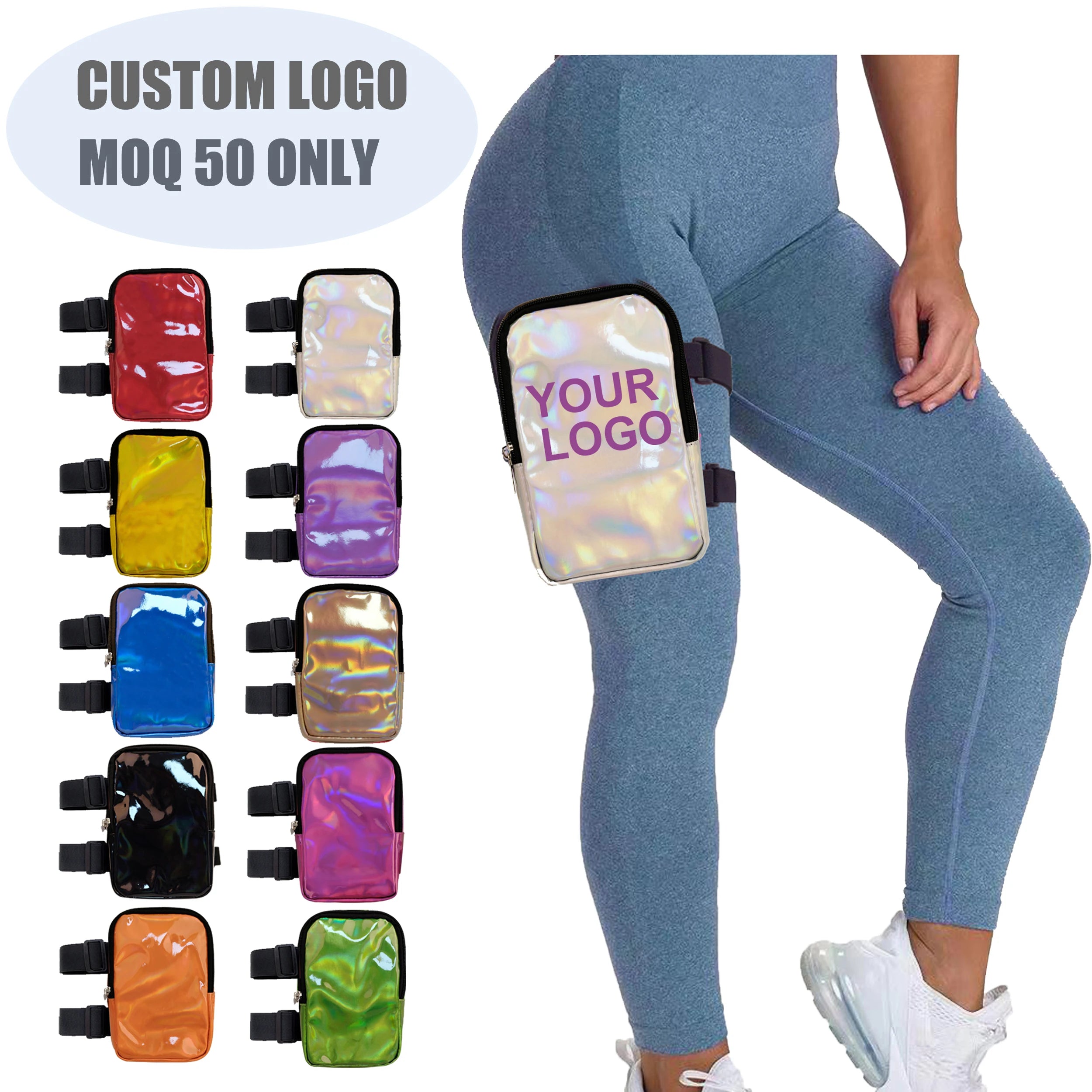 Holographic Women Thigh Bag for Carnival Laser Leather Leg Bags Double Line Strap Adjustable Straps Phone Bag for Carnival