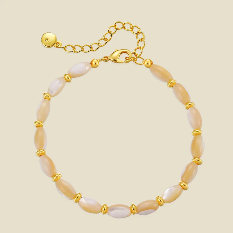 Women's European American Popular Brass 18K Gold Plated Bohemian Creative Hand-woven Gradient Color Beads Opal Design Bracelet