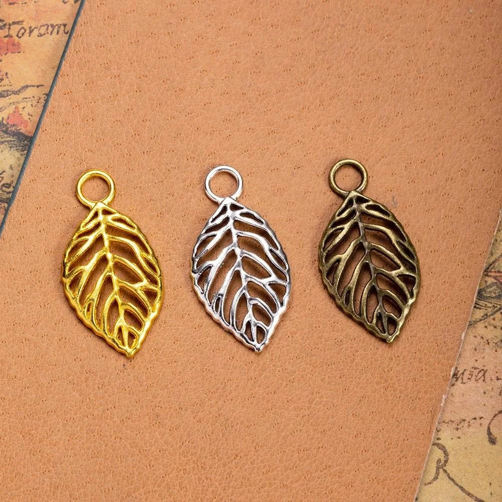 Hollow Leaf Vein Charm 1-Loop Filigree Zinc Alloy Pendant for Autumn Boho Layered Necklace MegaBDM