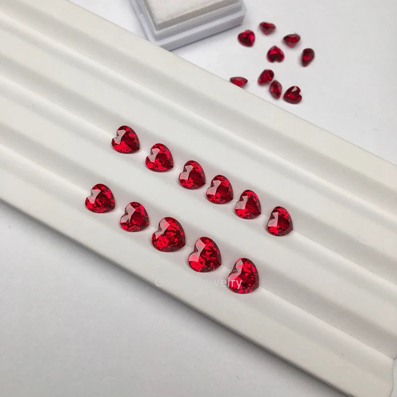 Factory Wholesale Polished Heart Shape Lab Grown Pigeon Blood Red Synthetic Loose Gemstones Ruby Stone for Sale