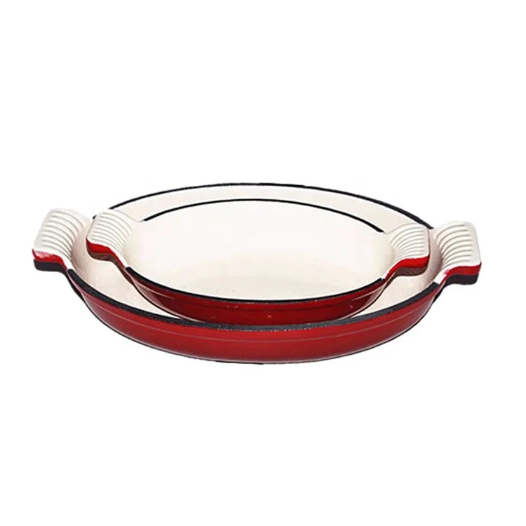Bright Houseware Modern Oval Multifunctional Cast Iron Fish Shape Fry Pan One-piece Handle High Quality Red Enamel Coating LFGB