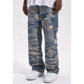 Custom Label Drop Ship Stock Street Wear Stock Men Printing Blue Stacked Flared Denim Jeans