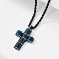 Factory Wholesale Top Elegant 316L Stainless Steel Blue Black Two Tones Carbon Fiber Inlay Cross Pendant Chain Necklace Jewelry