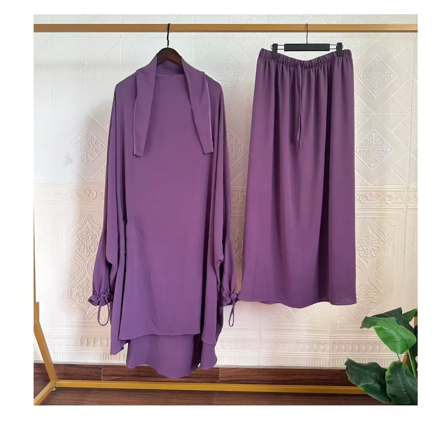 Home Fashion Trend 2Pcs Set Soft Comfortable Plus Size Abaya for Veiled Women for Evening Dress in Dubai for Muslim Women