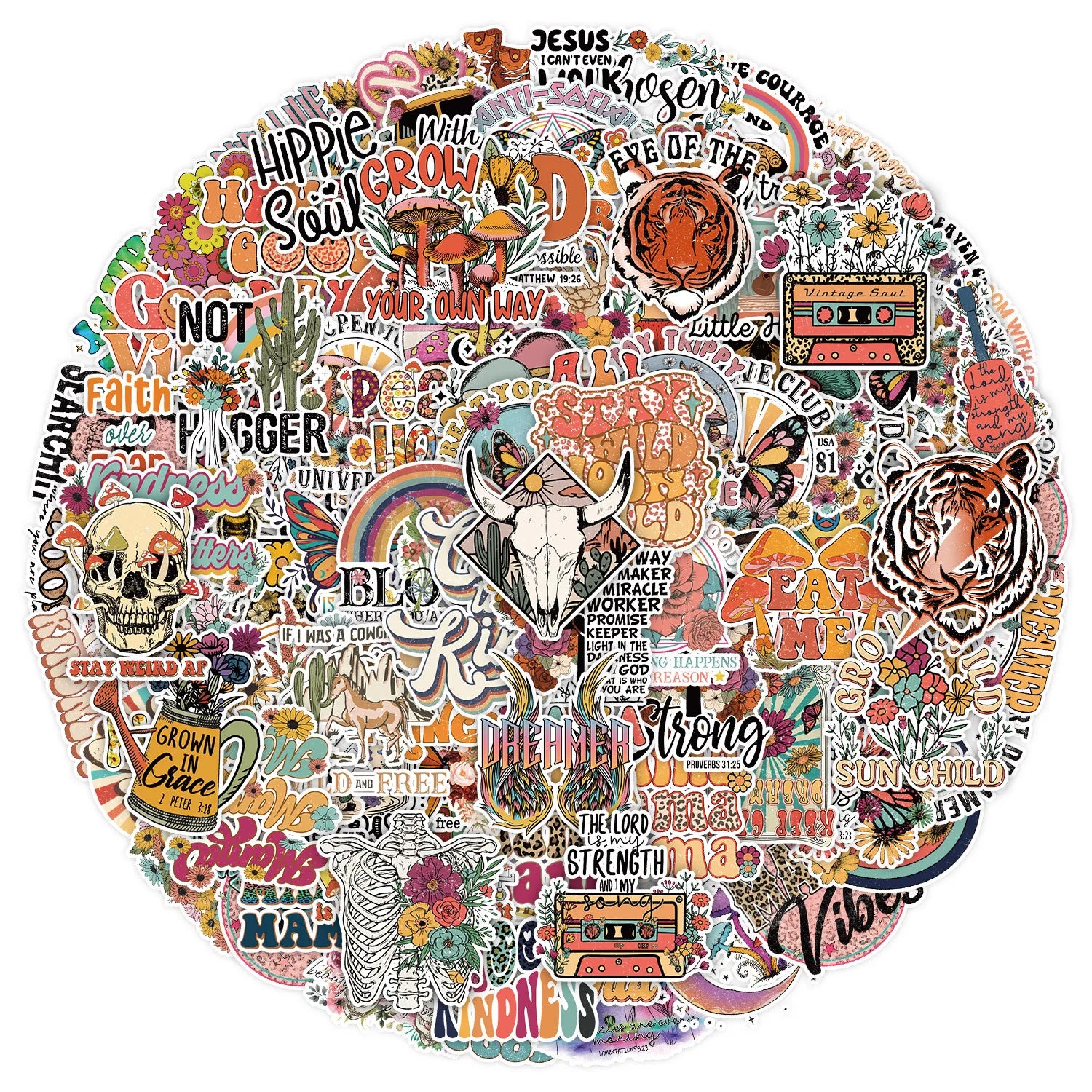 100PCS New Aesthetic Hippie Art Printing Cool Vintage Style Inspiration Sticker