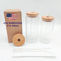 Usa Warehouse Clear Transparent 500ml 12 16 20 Oz Coffee Drinking Beer Glass Can Bottle Cup With Bent Glass Straw and Bamboo Lid