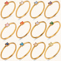 Ding Ran Hot Sale  Small Size Ring Colorful Birth Stone Zircon Rings 18K Gold Plated Stainless Steel Ring Set