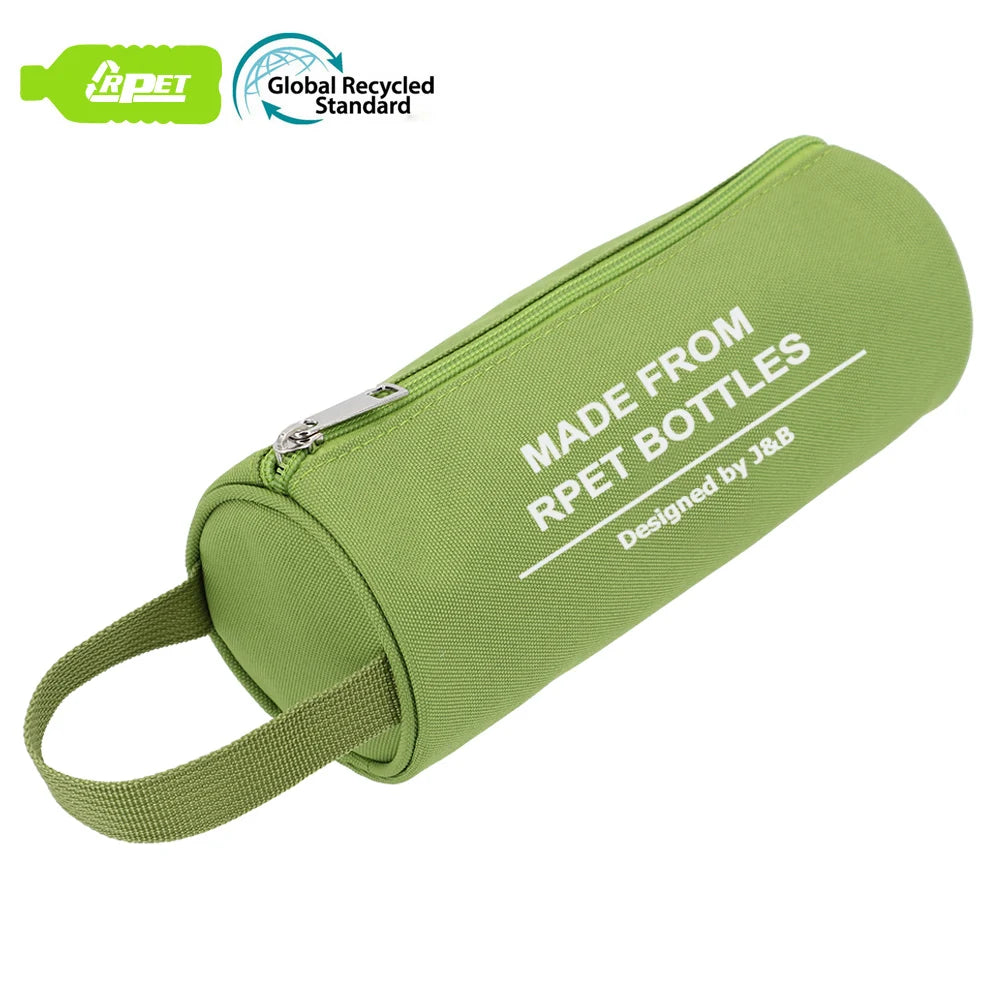 Promotional RPET Recycled Bottles 600D Toiletry Bag Stationary Zipper Pouch Bag Waterproof Cylinder Shape Brush Pen Pencil Bag