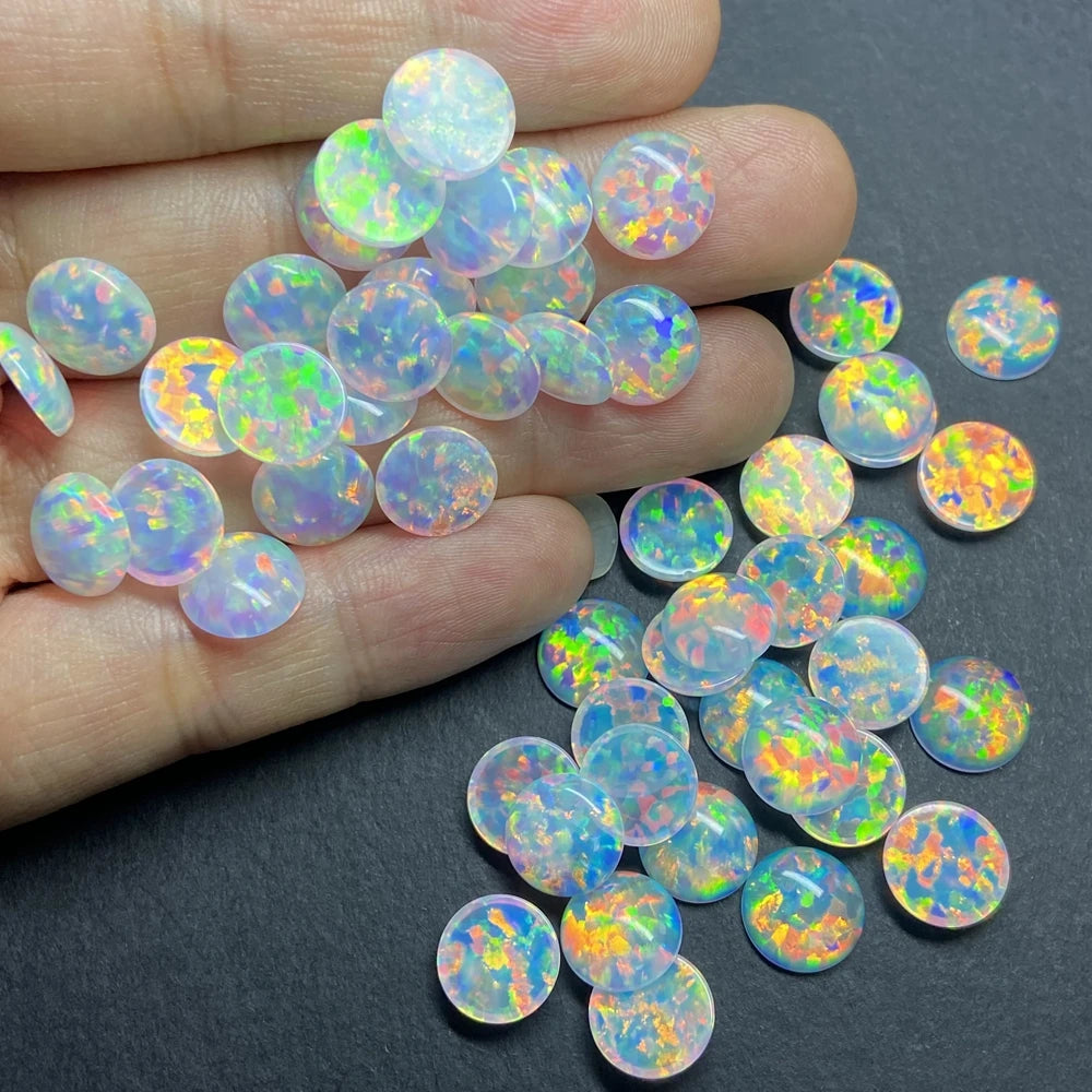 HQ GEMS Fire Round Opal From 2mm to 12mm Flat Bottom Lab Grown Opal Cabochon Price