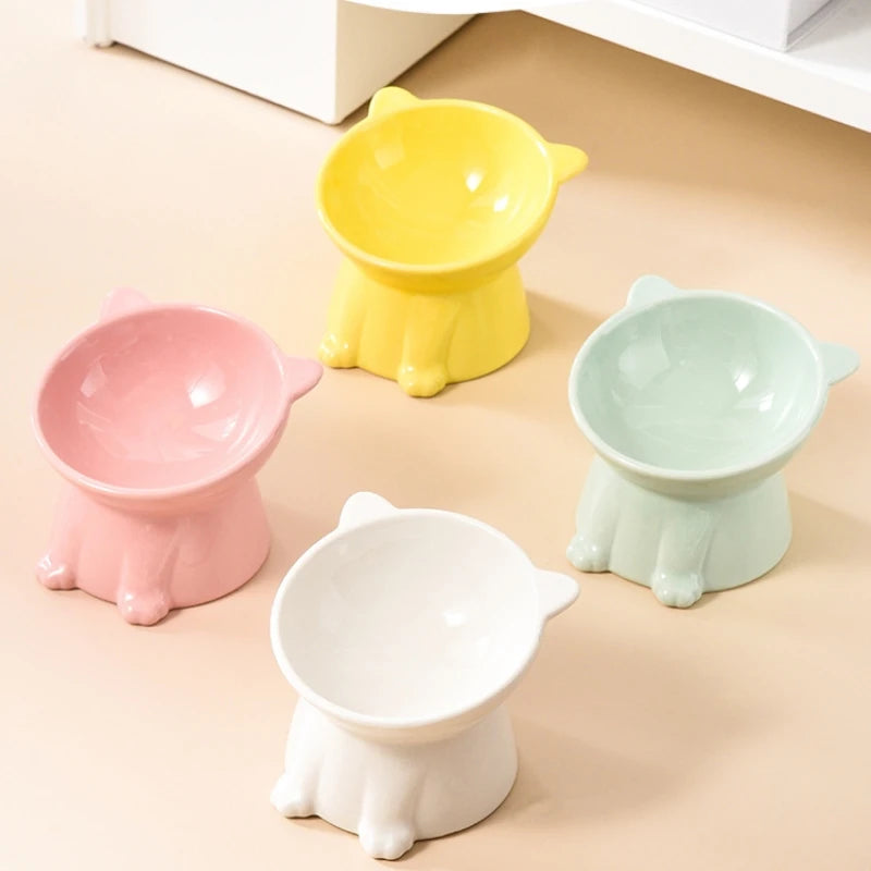New Design Cute Ceramic Pet Bowl Spinal Protection Raised Cat Bowl Anti Vomiting Tilted Cat Food and Water Pet Ceramic Bowl