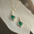 Classic Emerald Pendant Green Zircon 14k Gold Women Jewelry 925 Sterling Silver Necklace