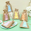 6pcs Linen Easter Bunny Rabbit Pouch Kids Birthday Party Decoration Favor Spring Easter Candy Cookie Packing Bags